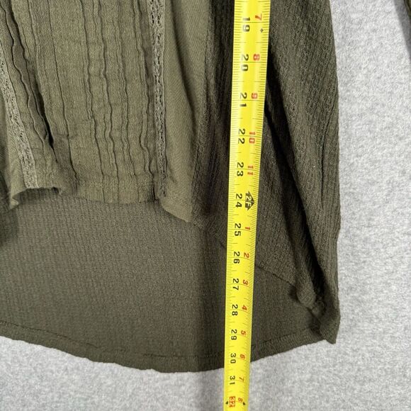 LUCKY BRAND Blouse Womens Large Green Linen Blend Top Long Sleeve Boho Knit - Picture 4 of 13